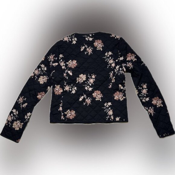 NWT Lucky Brand Black Floral Quilted Blazer.  Women XS - Picture 2 of 4